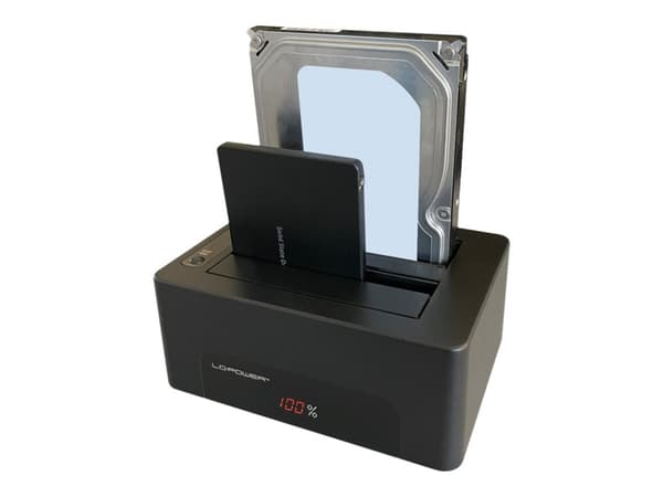 LC Power LC-DOCK-U3-V - HDD-dokkestasjon - brønner: 1 - 2,5" / 3,5" delt - SATA - USB 3.1 (Gen 2) - svart