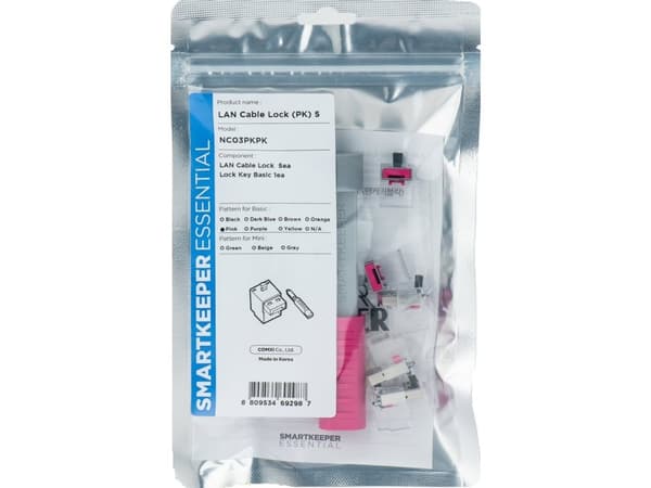 Smartkeeper NC03PKPK, Portblokkering + nøkkel, RJ-45, Rosa, 1 stykker, Polybag, 130 mm