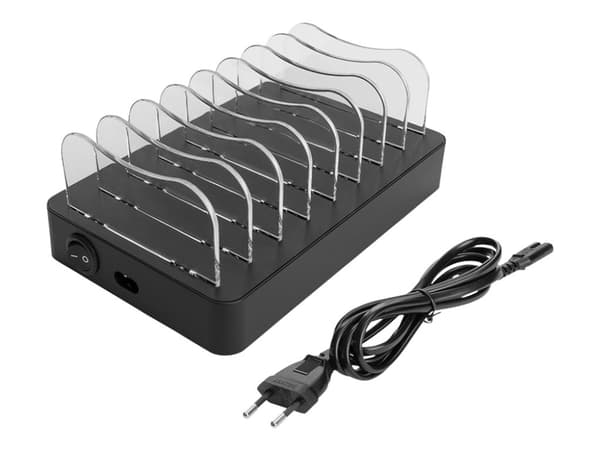 DELTACO DPS-0201 - Ladestasjon - 75 watt - Fast Charge, PD - 8 utgangskontakter (6 x USB, 2 x USB-C) - svart