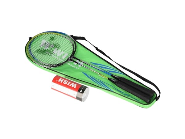 WISH STEELTEC 216K BADMINTONRACKETAR GRÖN+BLÅ + FJÄDERBOLLAR 3 ST WISH