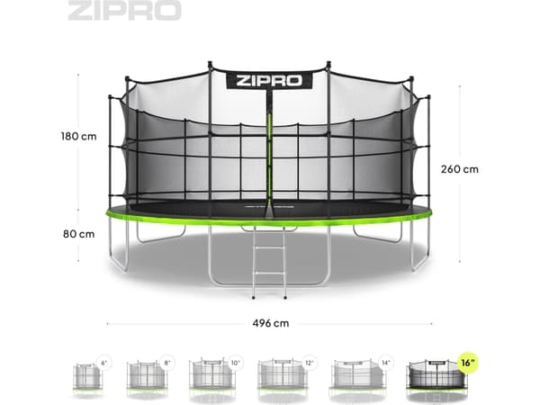 Zipro Jump Pro trädgårdstrampolin med 16FT 496cm innernät + sko väska GRATIS!