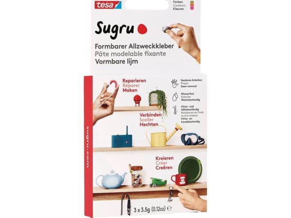 tesa Sugru Mouldable All Purpose Glue 3s Pink/Orange/Green