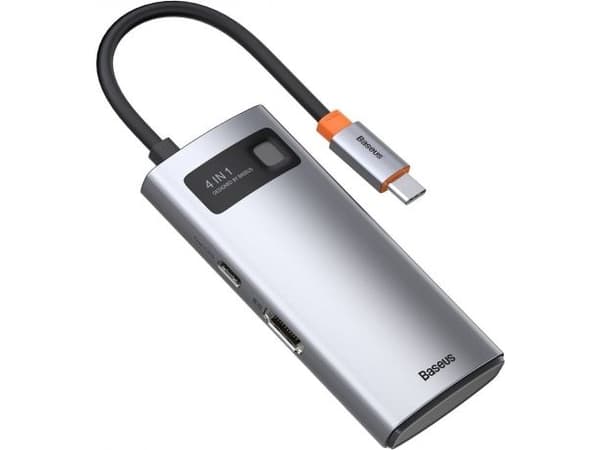 Baseus Metal Gleam Series 4-in-1 USB-C Hub, Universell, USB, USB Type-C, Sølv