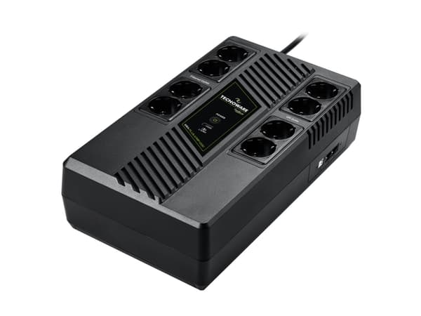 Tecnoware Era Plus Strip 1000, Interaktivt indgangsstik, 1 kVA, 700 W, Pseudo-sinus, 230 V, 50/60 Hz musta