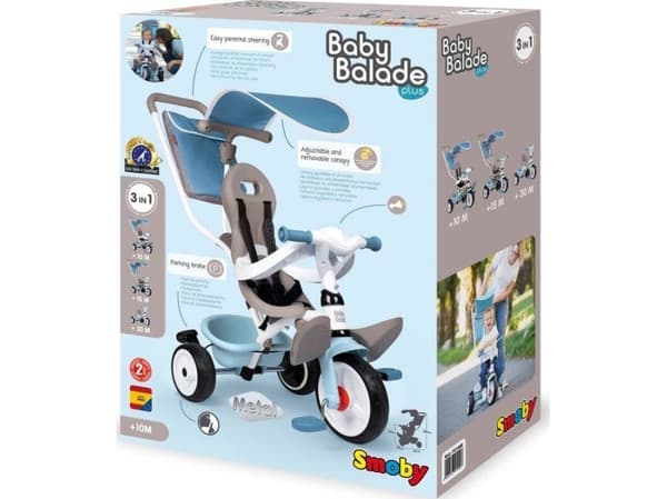 Smoby Balade Plus, 1 år, 3 hjul, Sort, Blå, Grå, Hvit