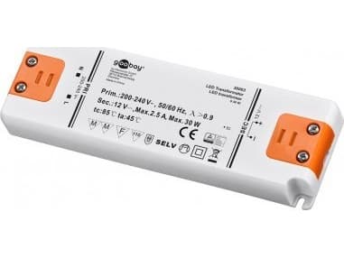 Goobay 30003, elektronisk lystransformator, oransje, hvit, IP20, -20 - 45 °C, CE, RoHS-direktiv 2011/65/EU [OJEU L174/88-110, 01.07.2011, 30 W