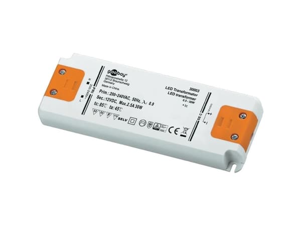 Goobay 30003, elektronisk lystransformator, oransje, hvit, IP20, -20 - 45 °C, CE, RoHS-direktiv 2011/65/EU [OJEU L174/88-110, 01.07.2011, 30 W