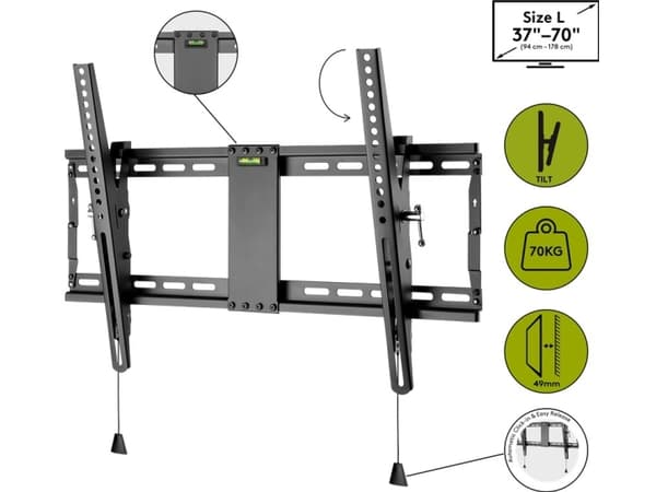 Goobay 49929, 177,8 cm (70"), 200 x 200 mm, 600 x 400 mm, -12 - 3°, Terästä, Musta