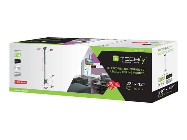 TECHly - Brakett - for LCD-skjerm - stål - svart - skjermstørrelse: 23"-42" - takmonterbar