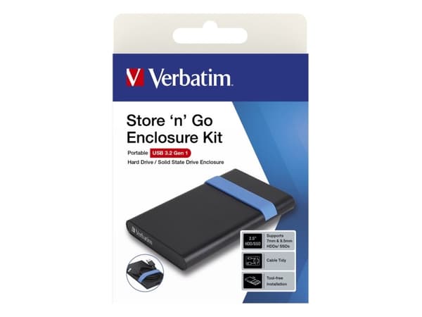 Verbatim Store''N''Go Enclosure Kit, HDD-/SSD-kotelo, 2.5", SATA, USB-liitettävyys, Musta, Sininen
