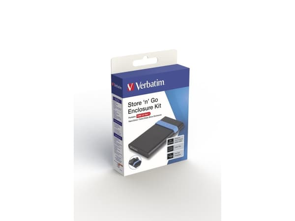 Verbatim Store''N''Go Enclosure Kit, HDD-/SSD-kotelo, 2.5", SATA, USB-liitettävyys, Musta, Sininen