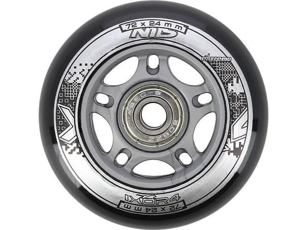 NILS Extreme PU 72x24 82A MUSTA N (4 kpl) + ABEC-9 (8 kpl) NILS EXTREME SETTI