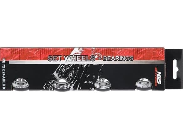 NILS Extreme PU 72x24 82A MUSTA N (4 kpl) + ABEC-9 (8 kpl) NILS EXTREME SETTI