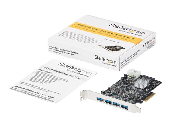 StarTech.com 4-Port USB PCIe Card - 10Gbps USB 3.1/3.2 Gen 2 Type-A PCI Express laajennuskortti - 2 ohjainta - 4xUSB - Windows/Mac/Linux - USB-adapte