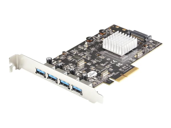 StarTech.com 4-Port USB PCIe Card - 10Gbps USB 3.1/3.2 Gen 2 Type-A PCI Express Expansion Card - 2 Controllers - 4xUSB - Windows/Mac/Linux - USB-adap Sort, Metallisk