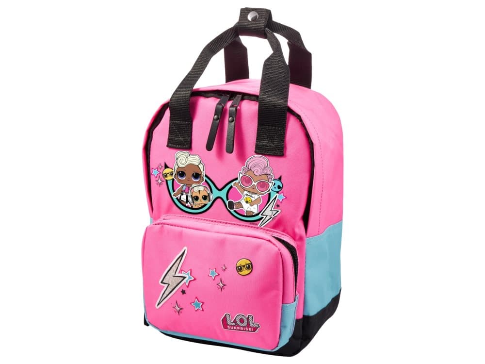 L.O.L. Surprise! Together 4Eva Small Backpack with pink pom-pom attached to zipper puller