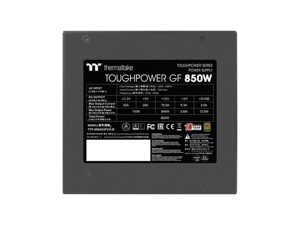 Thermaltake Toughpower GF 850W, 850 W, 100 - 240 V, 1020 W, 47 - 63 Hz, 12 A, 20+4 pin ATX