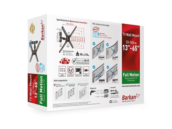 Barkan Mounting Systems BM331, 75 x 75 mm, 400 x 400 mm, -5 - 15°, -90 - 90°, 180°, Sort
