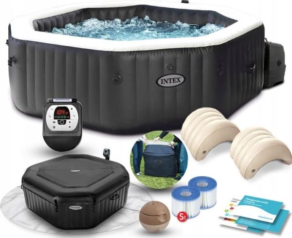 Intex PureSpa Jet & Bubble Deluxe, 795 L, 4 henkilö(t), Kahdeksankulmainen, Pore/suihkuhieronta, PVC-muovi, Musta