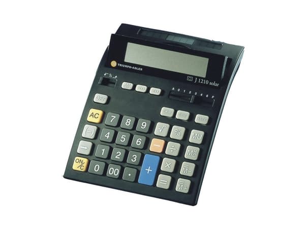 Triumph Adler J 1210 Bordlommeregner Sort Display (indstil): 12 solcelle-drift, Batteridrevet (L x B x H) 202 x 160 x 35 mm