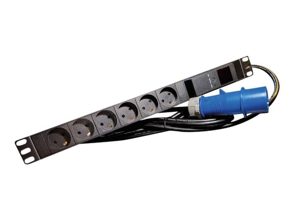 Lanview LVR261876D - Strømfordelingslist (kan monteres i rack) - AC 230 V - inngang: IEC 60309 - utgangskontakter: 6 (6 x Type K) - 1U - 4 m kabel - Sort