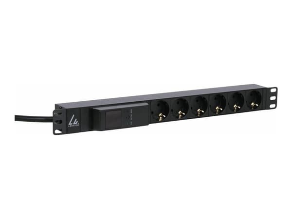 Lanview LVR261876S - Flerkoplingslist (kan monteres i rack) - AC 230 V - inngang: IEC 60309 16A - utgangskontakter: 6 (type F) - 1U - 19" - 4 m kabel Sort