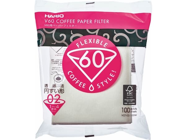 Hario VCF-02-100W, Bägare, Kaffefilter, engångs, papper, Vit, 100 g, 100 styck