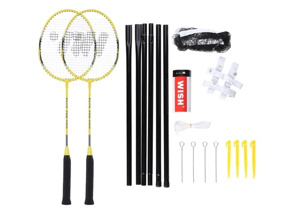 Wish Alumtec badmintonracket set 2 racketar + 3 ailerons + nät + linjer