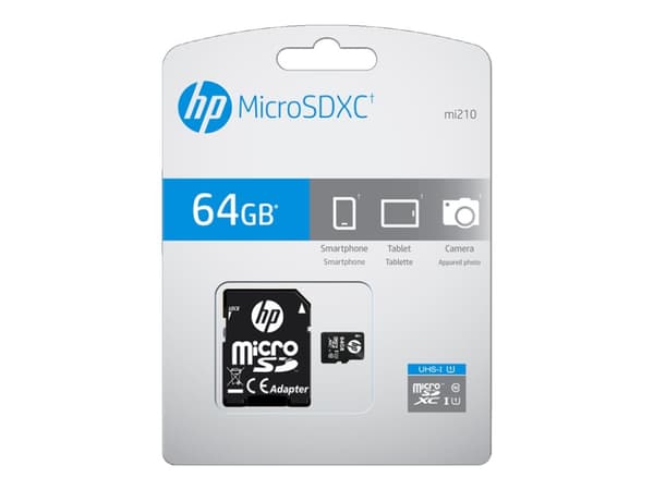 HP mi210 - Flashminnekort (microSDXC til SD-adapter inkludert) - 64 GB - UHS-I U1 / Class10 - microSDXC UHS-I