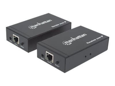 Manhattan 1080p HDMI over IP Extender Kit, Extends 1080p Signal up to 120m with a Network Switch and Single Ethernet Cable, IR Support, Black, Three