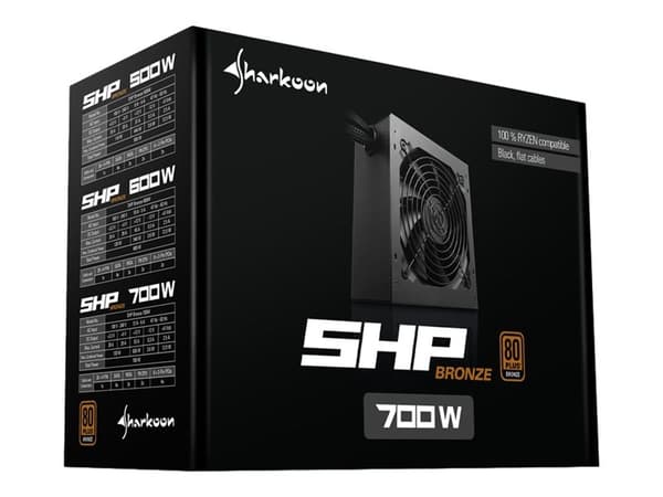 Sharkoon SHP Bronze - Strømforsyning (intern) - ATX12V 2.3 - 80 PLUS Bronze - AC 100-240 V - 700 watt - aktiv PFC - svart