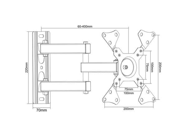 Montis Uchwyt TV Rysy MT011 13"-42" 30kg, 106,7 cm (42"), 75 x 75 mm, 200 x 200 mm, -15 - 15°, Terästä, Musta