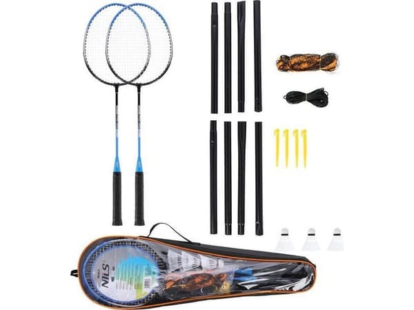 Nils Extreme NRZ012 STÅL / BADMINTON 2 Stenar + 3 Skor + NET 195x22cm + NILS COVER