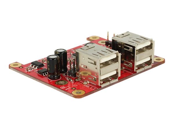 Delock Raspberry Pi USB Micro-B female / USB pin header > 4 x USB type A female - Hubb - 4 x USB 2.0 - skrivbordsmodell Svart, Röd, Silver