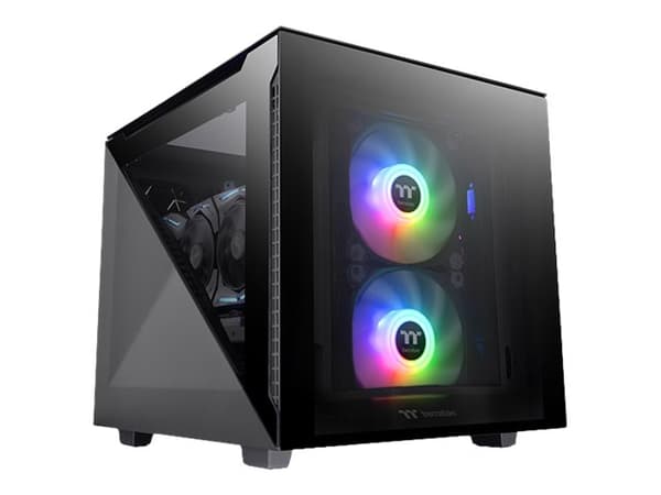 Thermaltake Divider 200 TG - Micro case - micro ATX - genomskinlig sidopanel (härdat glas) - ingen strömförsörjning (PS/2) - svart - USB/ljud