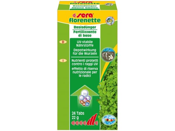 sera Florenette, Dose every other week 1 tablet / 20 l (5.3 US gal.). The tablets are pressed, near to the plant..., 22 g, 24 styck, Tyskland