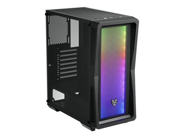 FSP CMT212A - Mid tower - ATX - sidepanel med vindu (herdet glass) - ingen strømforsyning (ATX) - svart - USB/lyd