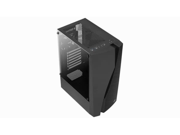 AeroCool Wave-G-BK-v1 - Mid tower - ATX - genomskinlig sidopanel (härdat glas) - ingen strömförsörjning (ATX) - svart - USB/ljud