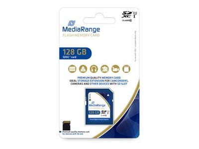 MediaRange MR969 - Flashminnekort - 128 GB - UHS-I / Class10 - SDXC - blå