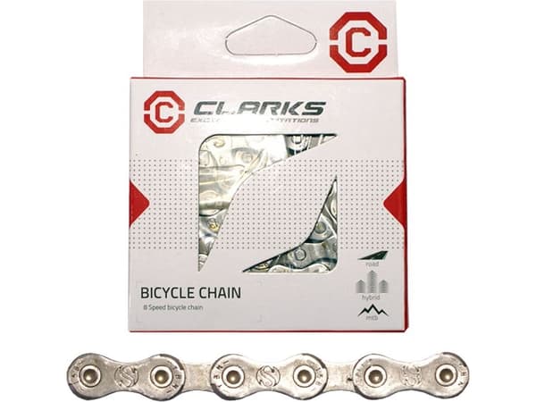 Clarks YBN C8 SHIMANO CAMPAGNOLO SRAM polkupyöräketju (8-vaihteinen, CP 1/2 "x3/32", 116 lenkkiä, 7.1mm, ketjukiinnike) Standard hopea
