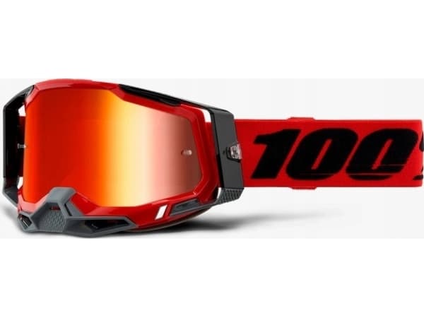 100% Goggles 100% RACECRAFT 2 ATTACK RED (Red Mirror Anti-Fog Lens, LT 38%+/-5% + Clear Anti-Fog Lens, LT 88%-92% + 10 Skidders) (NY)