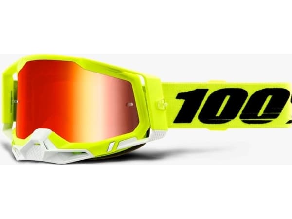 100 % Goggles 100 % RACECRAFT 2 ATTACK GUL (Red Mirror Anti-Fog Linse, LT 38%+/-5% + Clear Anti-Fog Linse, LT 88%-92% + 10 Skids) (NY)