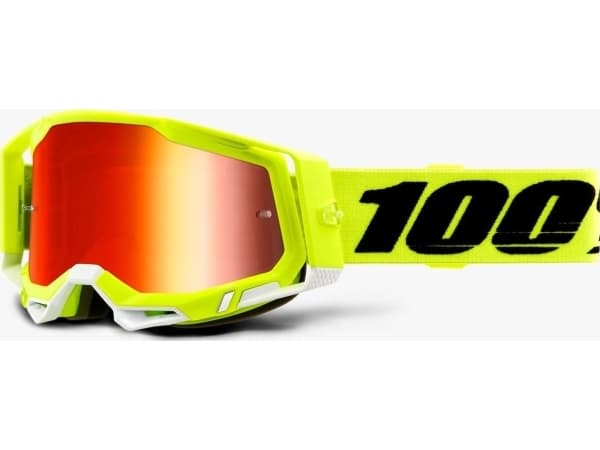 100 % Goggles 100 % RACECRAFT 2 ATTACK GUL (Red Mirror Anti-Fog Linse, LT 38%+/-5% + Clear Anti-Fog Linse, LT 88%-92% + 10 Skids) (NY)