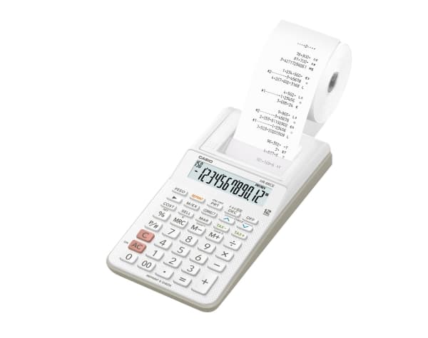 Casio HR-8RCE, Skrivbord, Utskrift, 12 siffror, 1 linjer, Batteri, Vit