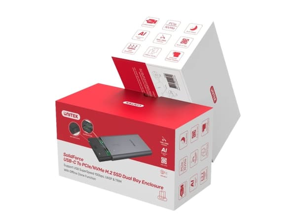 Unitek SolidForce - Förvaringslåda - M.2 - M.2 NVMe Card / PCIe 3.0 (NVMe) - USB 3.2 (Gen 2) - rymdgrå