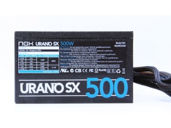 NOX Urano SX, 500 W, 230 V, 50 Hz, 4 A, +12V,+3.3V,+5V,+5Vsb,-12V, passiv