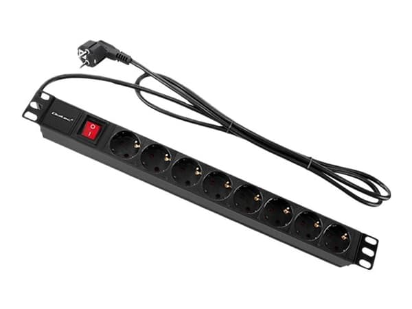 Qoltec - pistorasia (rack-versio) - AC 220-240 V - 3680 Watt - tulo: teho CEE 7/7 - lähtöliittimet: 8 (8 x CEE 7/3) - 1U - 19" - 2 m johto - musta