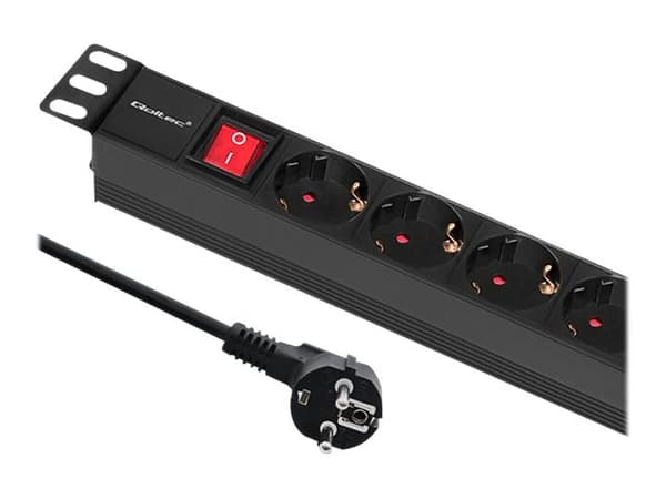 Qoltec - pistorasia (rack-versio) - AC 220-240 V - 3680 Watt - tulo: teho CEE 7/7 - lähtöliittimet: 8 (8 x CEE 7/3) - 1U - 19" - 2 m johto - musta