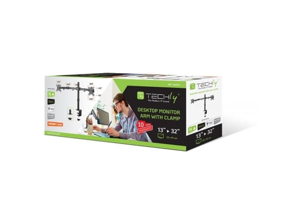 TECHly DESK 100 - Monteringssats (bordsställ) - för 2 monitorer - stål - svart - skärmstorlek: 13"-32" - klämma, monterbar