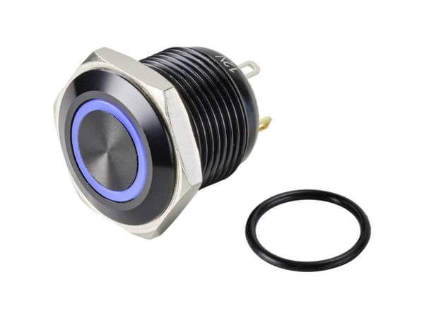 TRU COMPONENTS GQ16F-10E/J/B/12V/A Trykknap 48 V/DC 2 A 1 x Off/(On) Tastende Blå IP65 1 stk